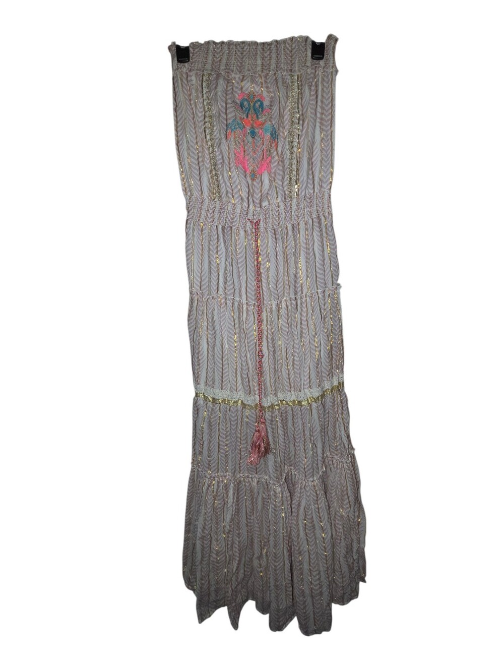 Boho Venus Strapless Maxi Dress with Cream Embroidery SIZE SMALL
